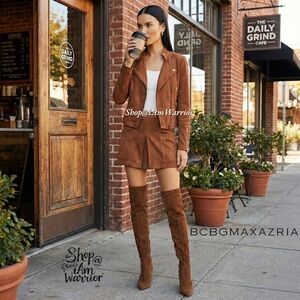 BCBGMaxAzria chestnut faux suede moto jacket & NWT skirt *shop@iamwarrior